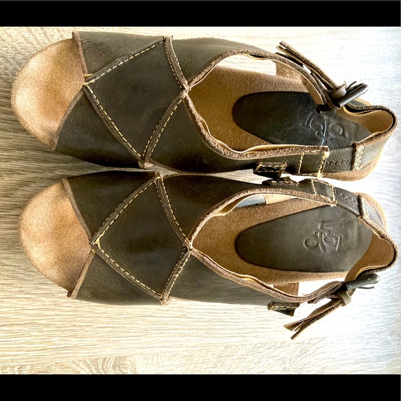 Brown leather wedge sandals - Picture 2 of 9